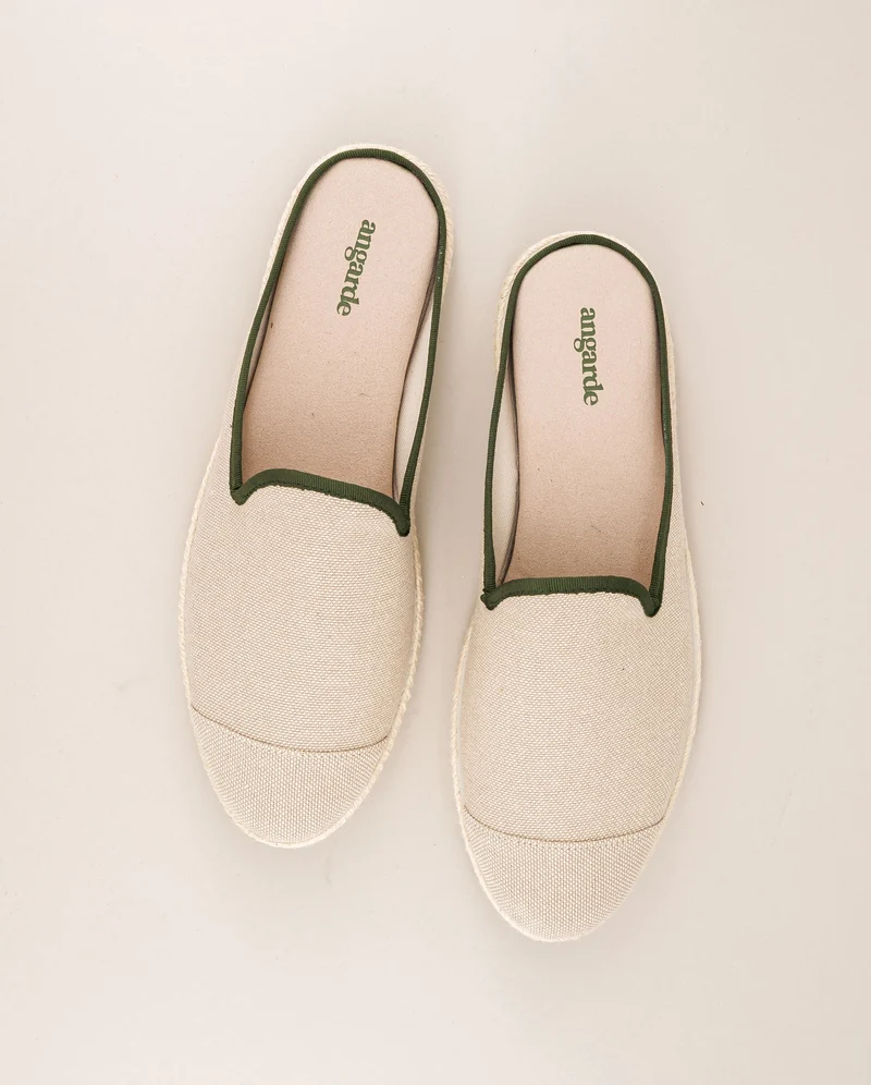 Mule homme Socoa, coton beige vert sapin