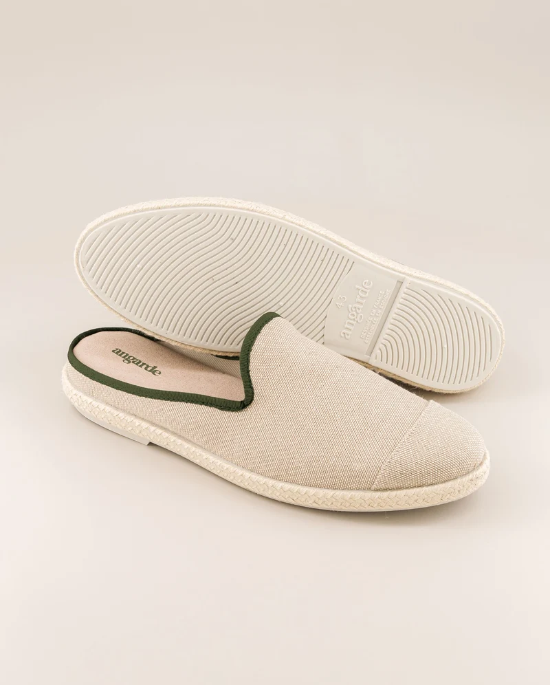 Mule homme Socoa, coton beige vert sapin