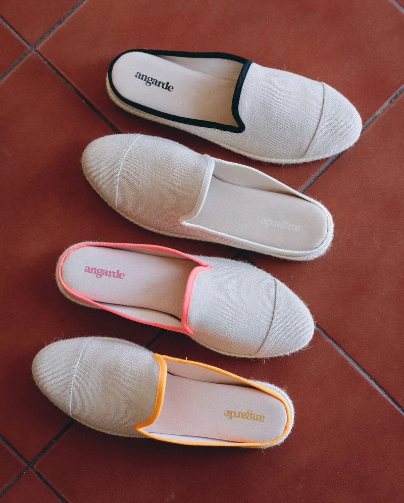 Mule femme Socoa, coton beige rose fluo