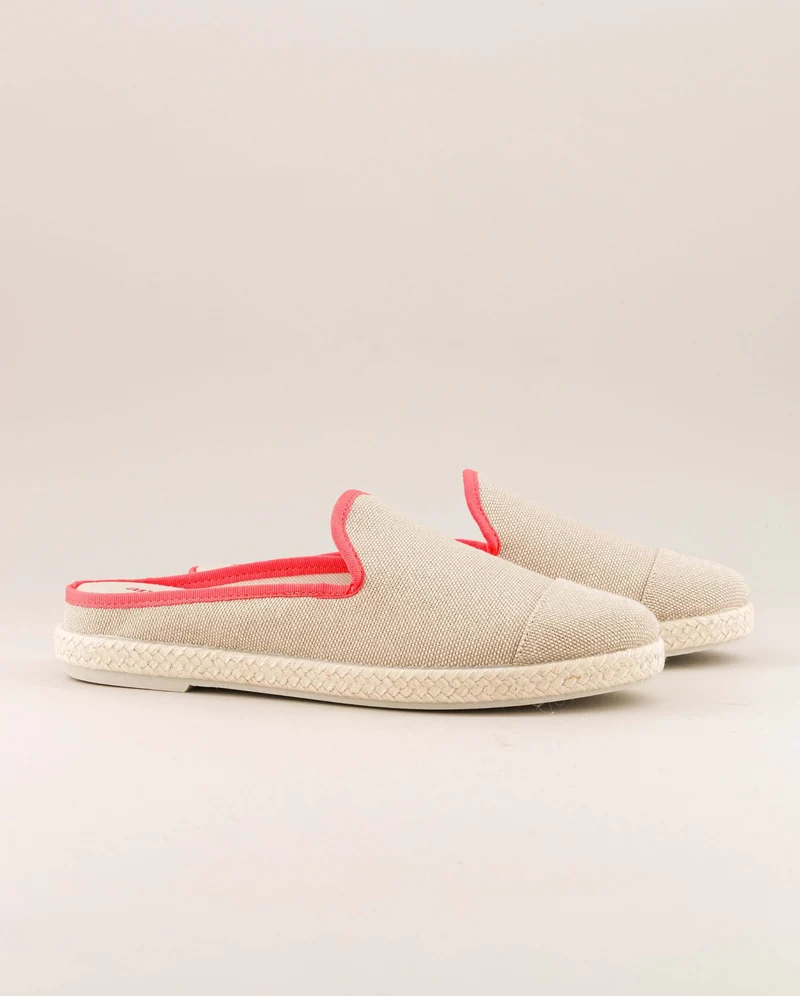 Mule femme Socoa, coton beige rose fluo