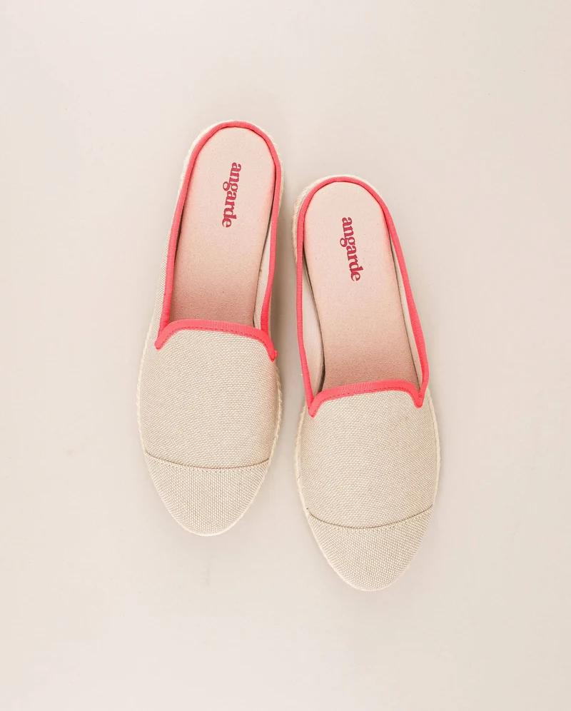 Mule femme Socoa, coton beige rose fluo