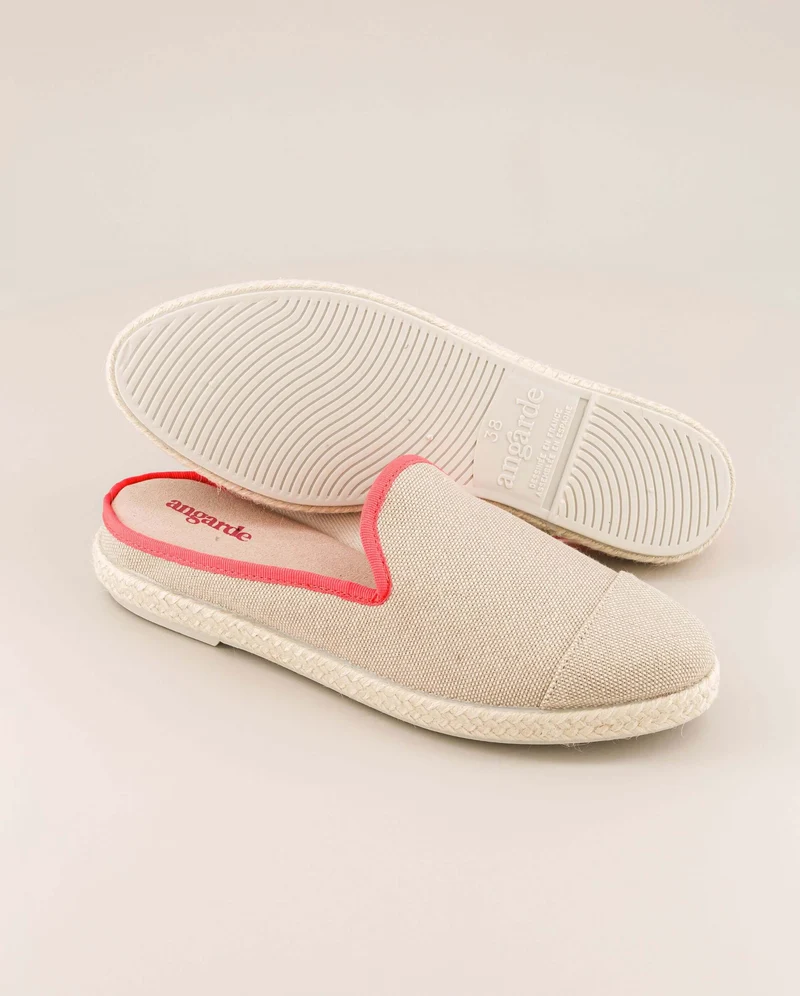 Mule femme Socoa, coton beige rose fluo