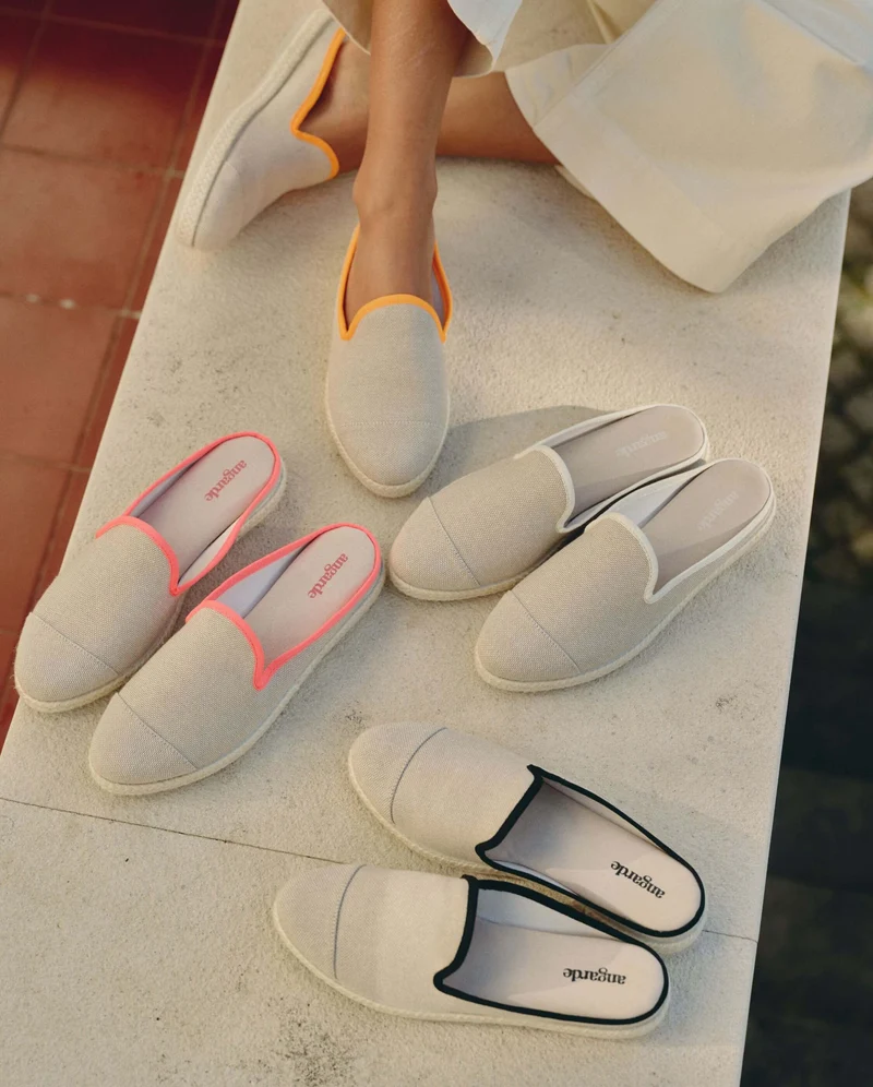 Mule femme Socoa, coton beige rose fluo