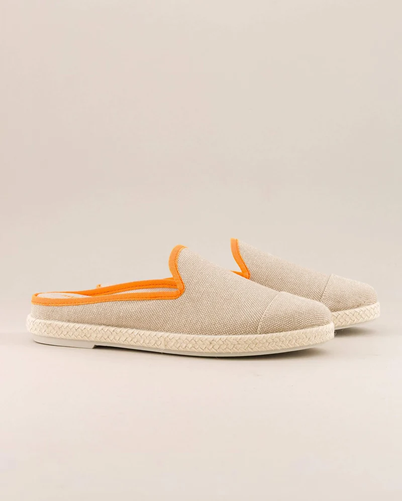 Mule femme Socoa, coton beige orange fluo