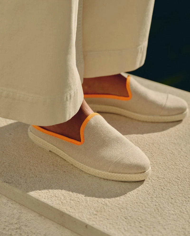 Mule femme Socoa, coton beige orange fluo
