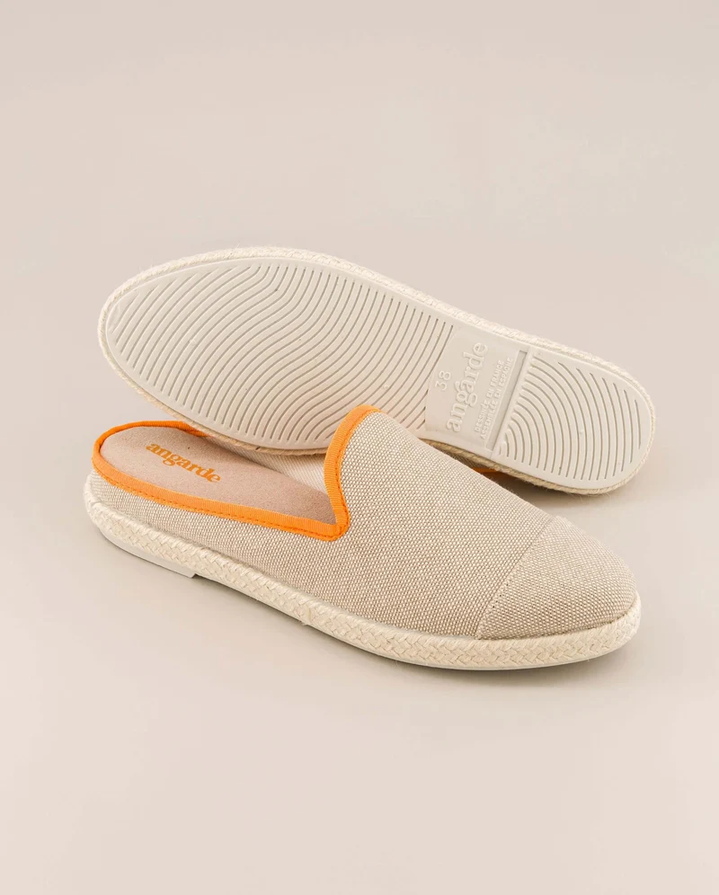 Mule femme Socoa, coton beige orange fluo