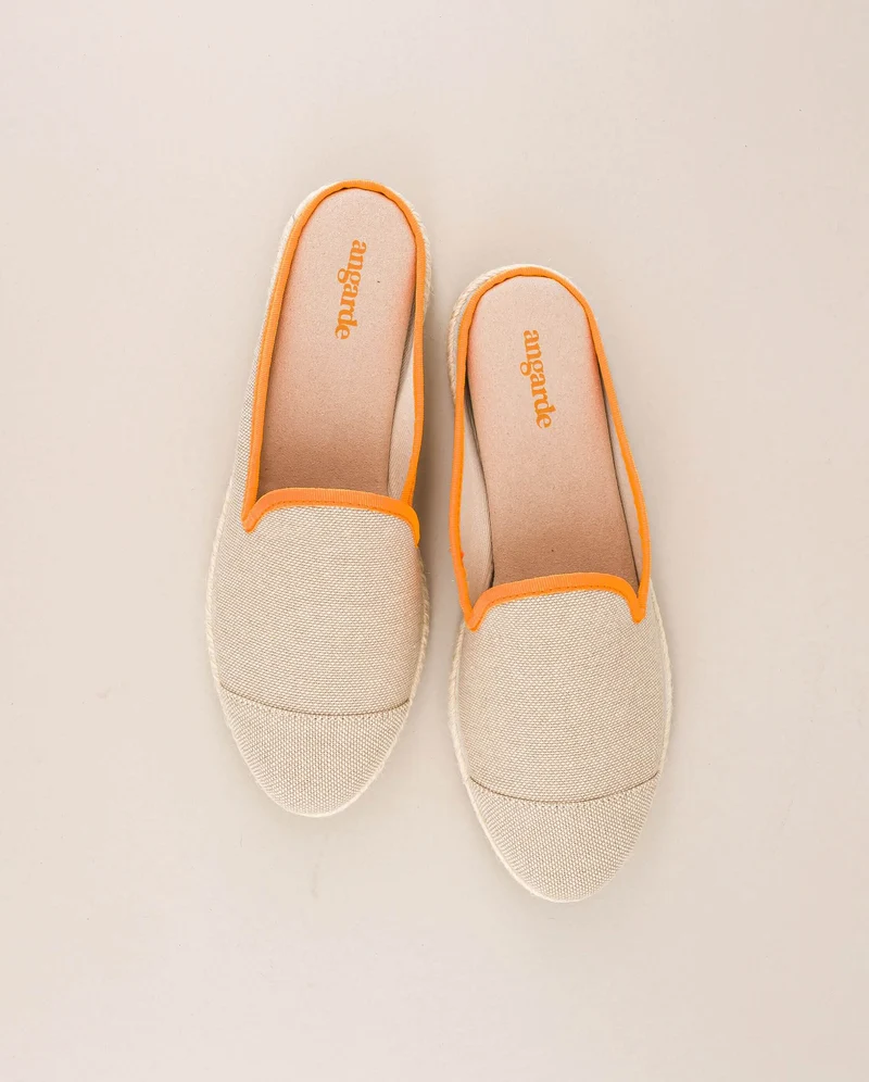 Mule femme Socoa, coton beige orange fluo