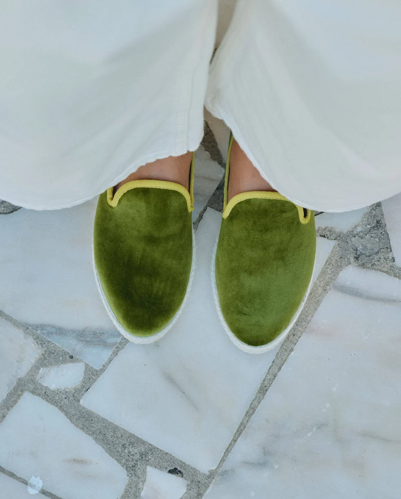 Espadrille femme Cenitz, velours pistache
