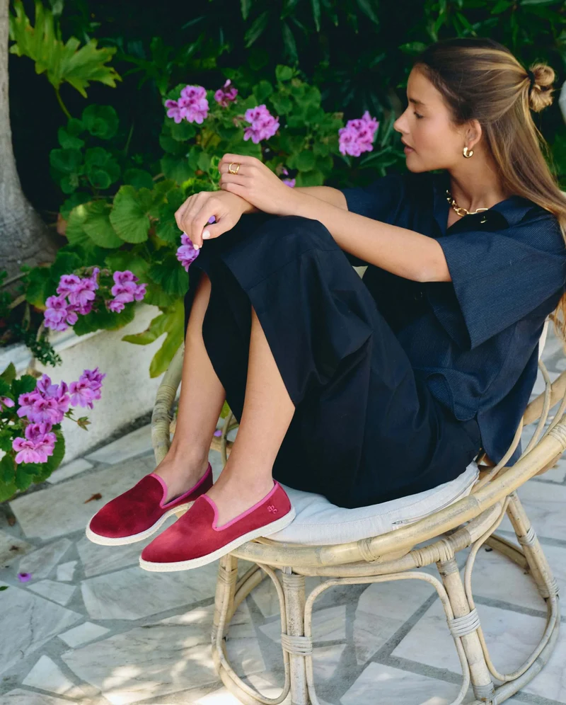 Espadrille femme Cenitz, velours framboise