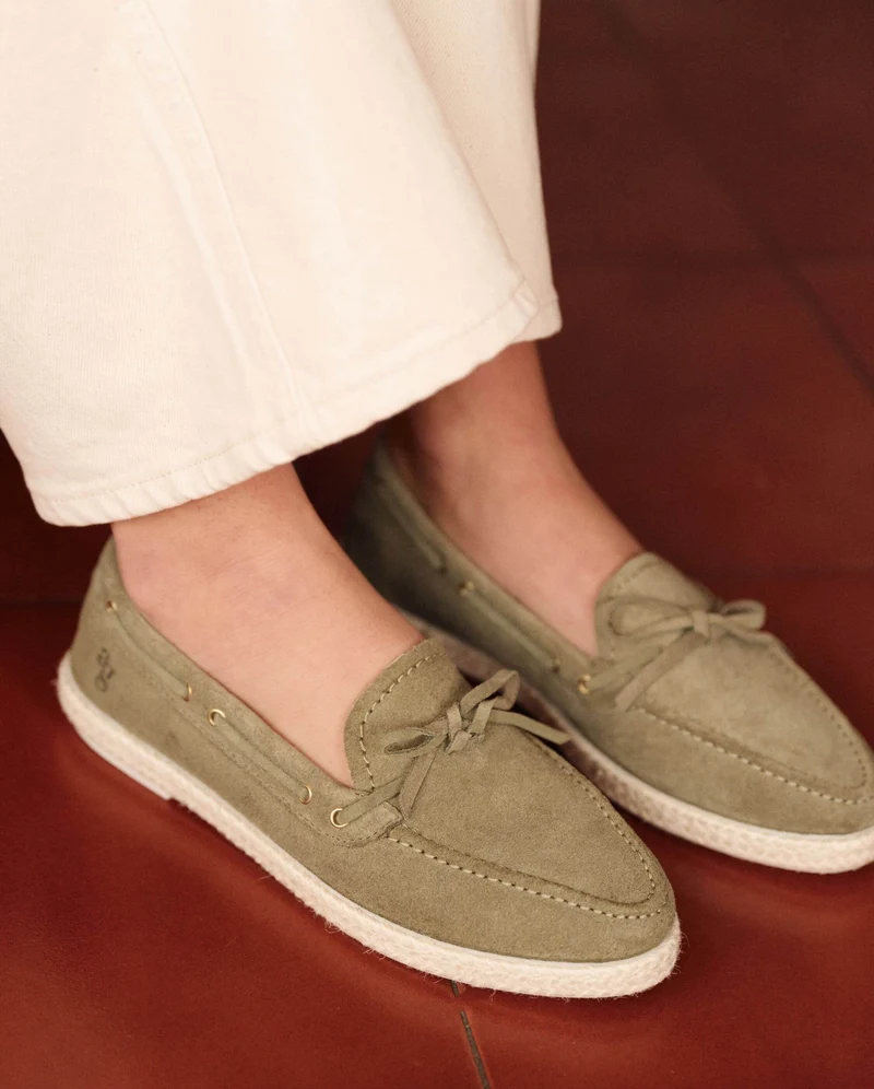 Mocassin bateau femme Betty, cuir kaki