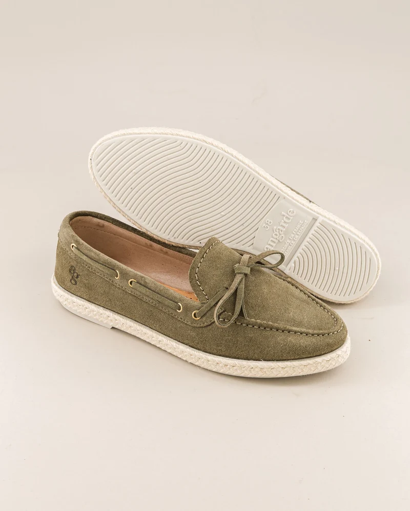Mocassin bateau femme Betty, cuir kaki