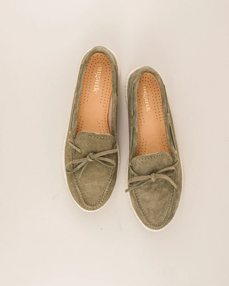Mocassin bateau femme Betty, cuir kaki