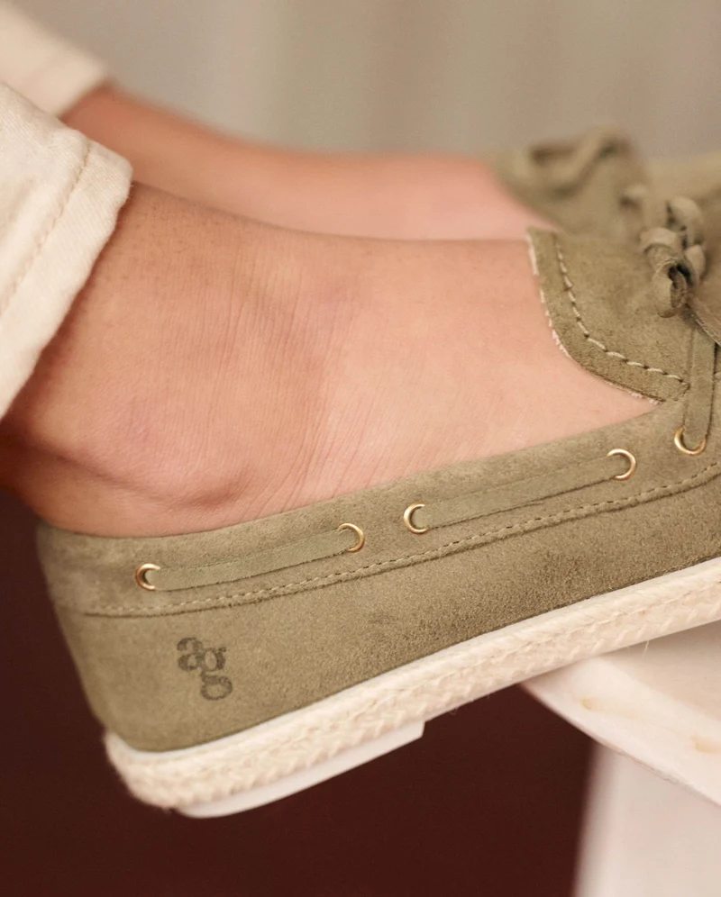 Mocassin bateau femme Betty, cuir kaki