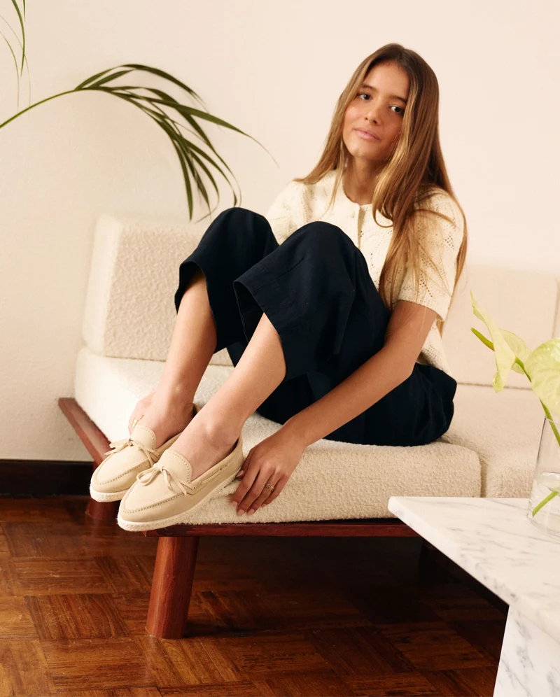 Mocassin bateau femme Betty, cuir beige