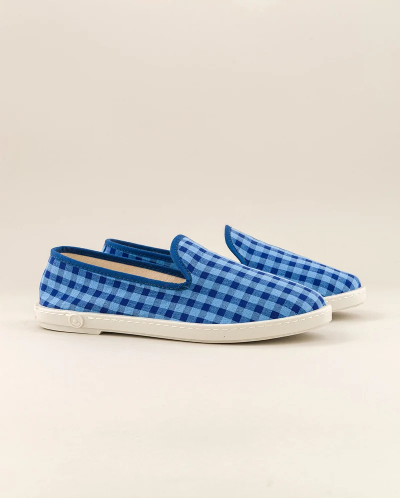 Chausson femme Bruson, vichy bleu-océan