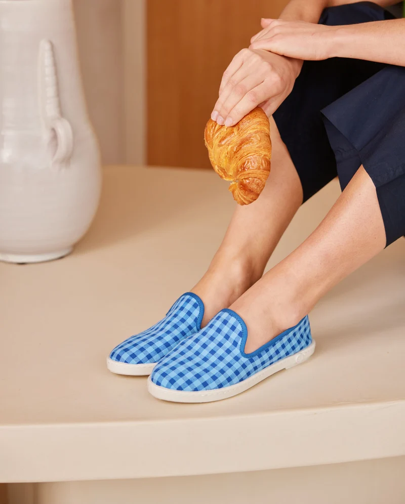 Chausson femme Bruson, vichy bleu-océan