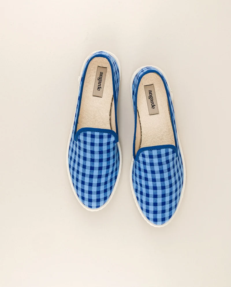 Chausson femme Bruson, vichy bleu-océan