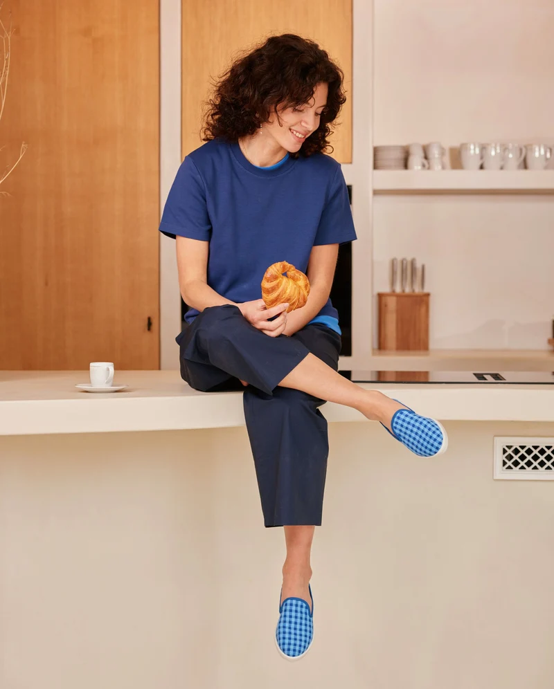 Chausson femme Bruson, vichy bleu-océan