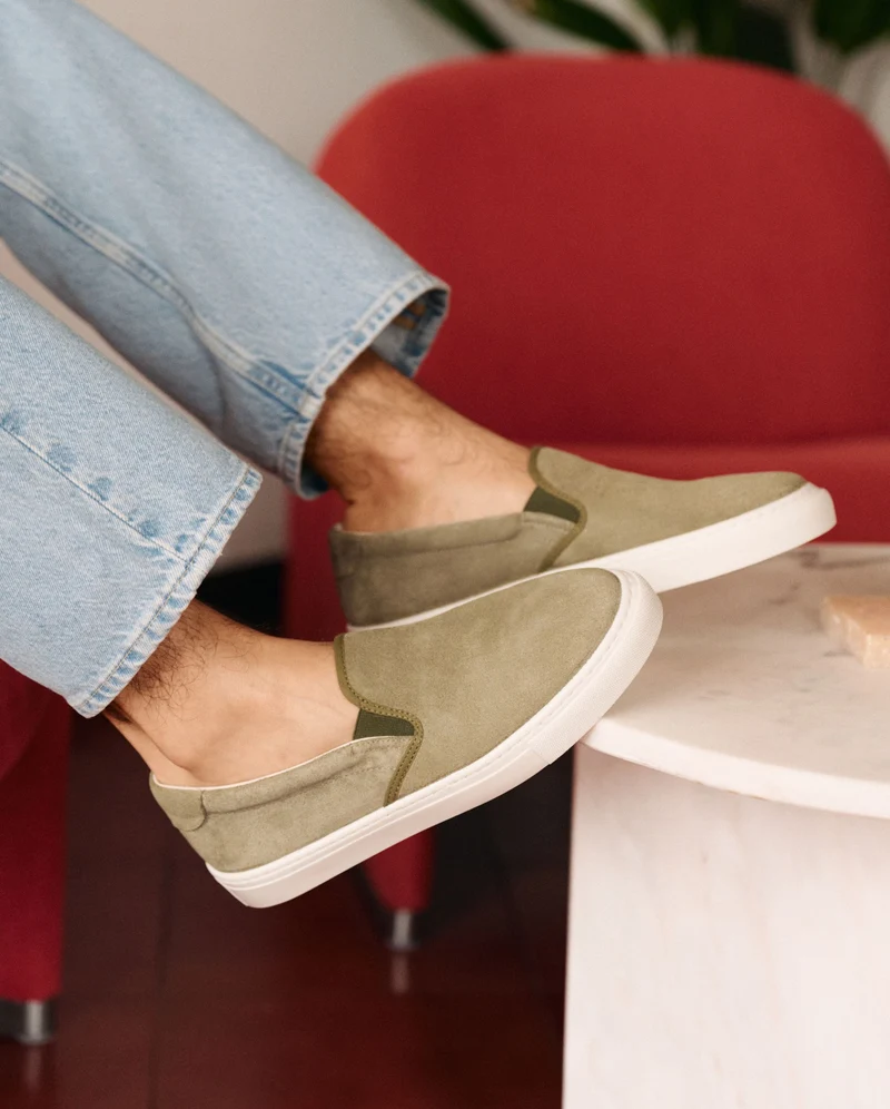 Basket slip-on homme Ellis, cuir suède kaki