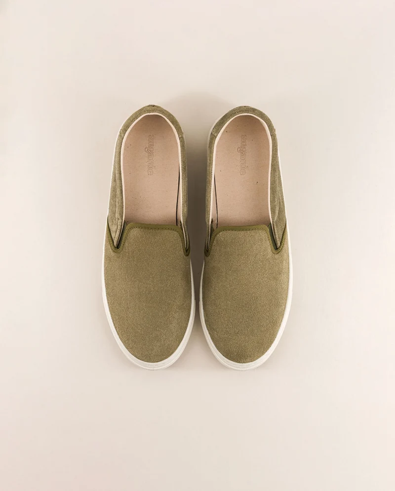 Basket slip-on homme Ellis, cuir suède kaki