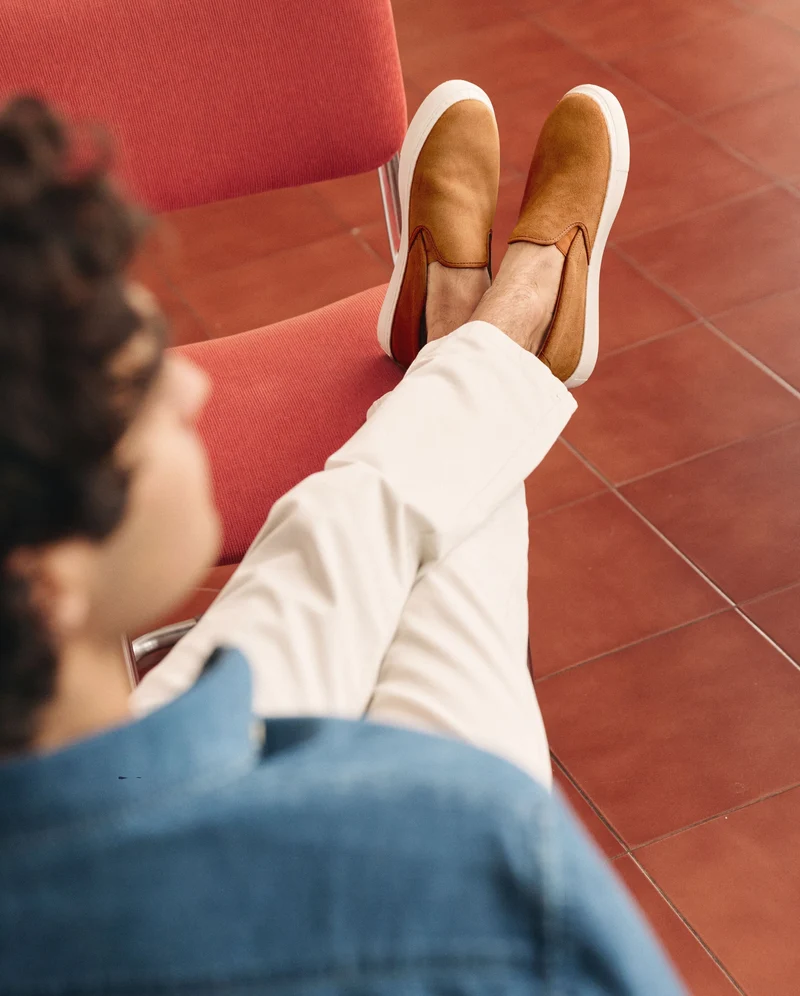 Basket slip-on homme Ellis, cuir suède camel