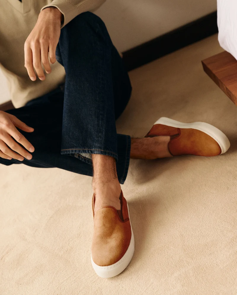 Basket slip-on homme Ellis, cuir suède camel