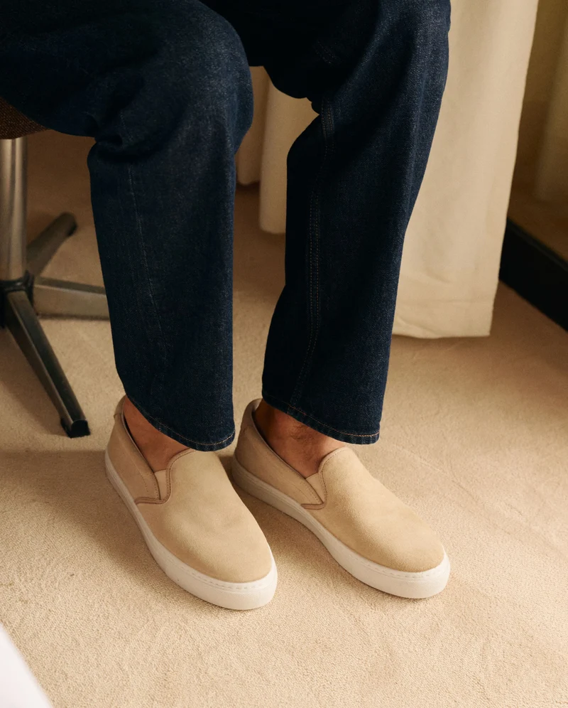 Basket slip-on homme Ellis, cuir suède beige