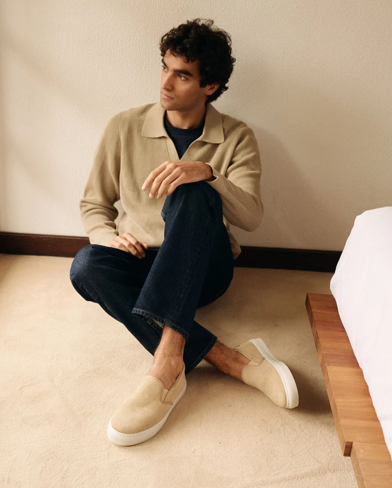 Basket slip-on homme Ellis, cuir suède beige