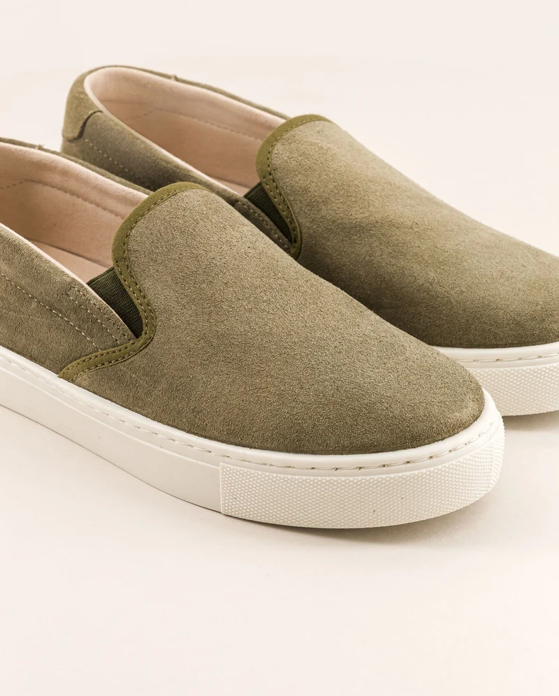 Basket slip-on femme Ellis, cuir suède kaki
