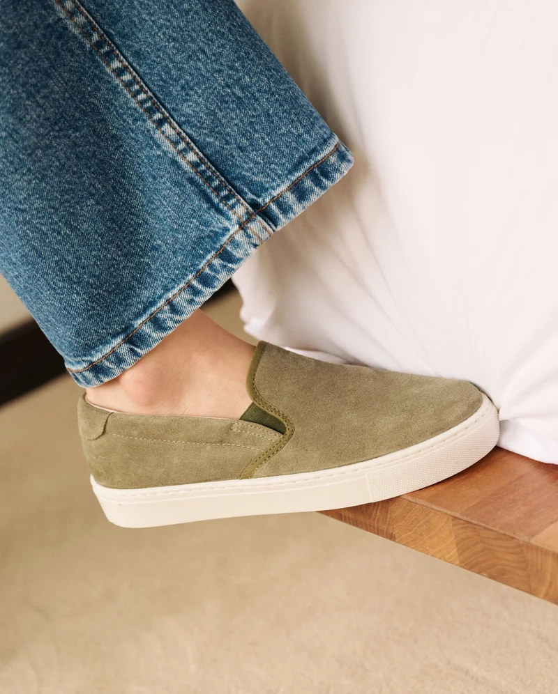 Basket slip-on femme Ellis, cuir suède kaki