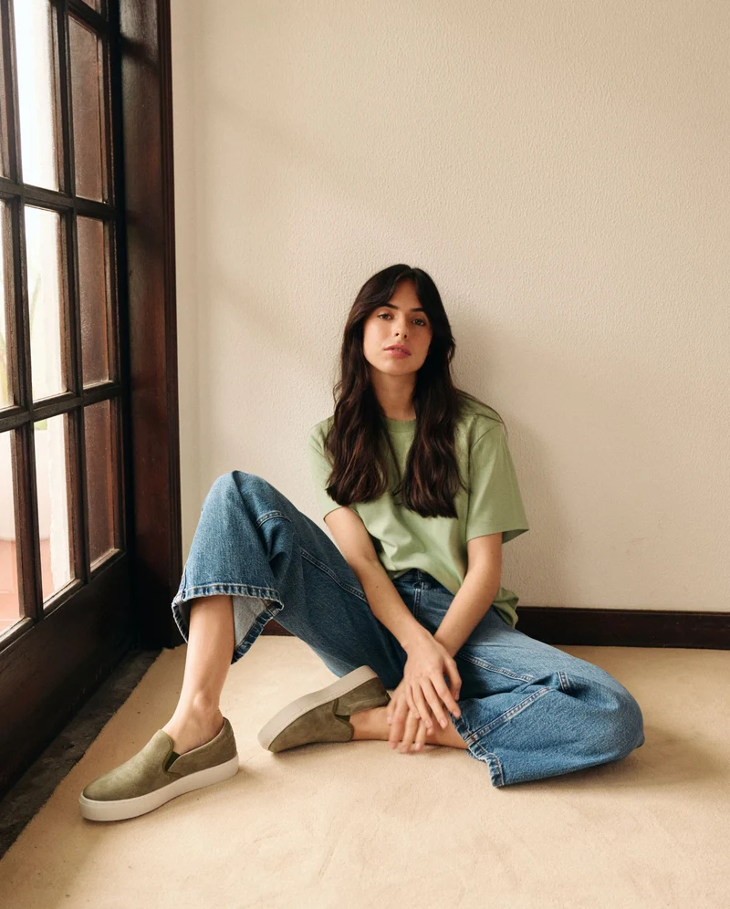 Basket slip-on femme Ellis, cuir suède kaki