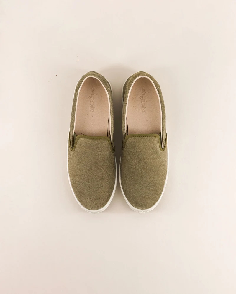Basket slip-on femme Ellis, cuir suède kaki