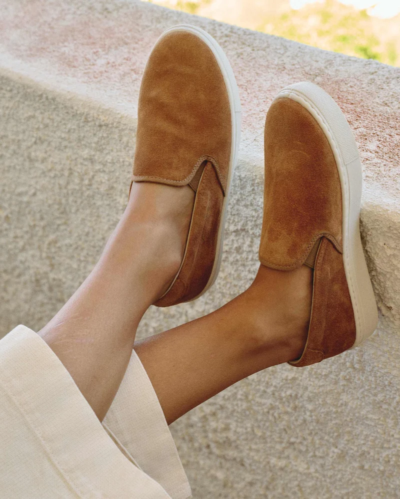 Basket slip-on femme Ellis, cuir suède camel