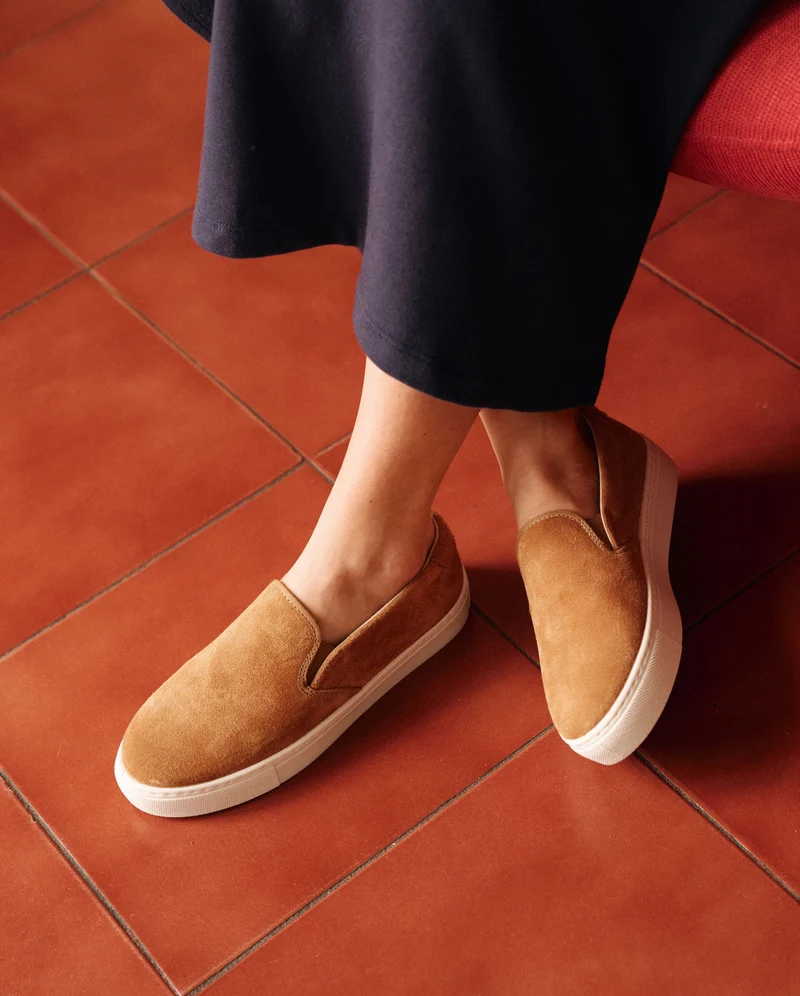 Basket slip-on femme Ellis, cuir suède camel
