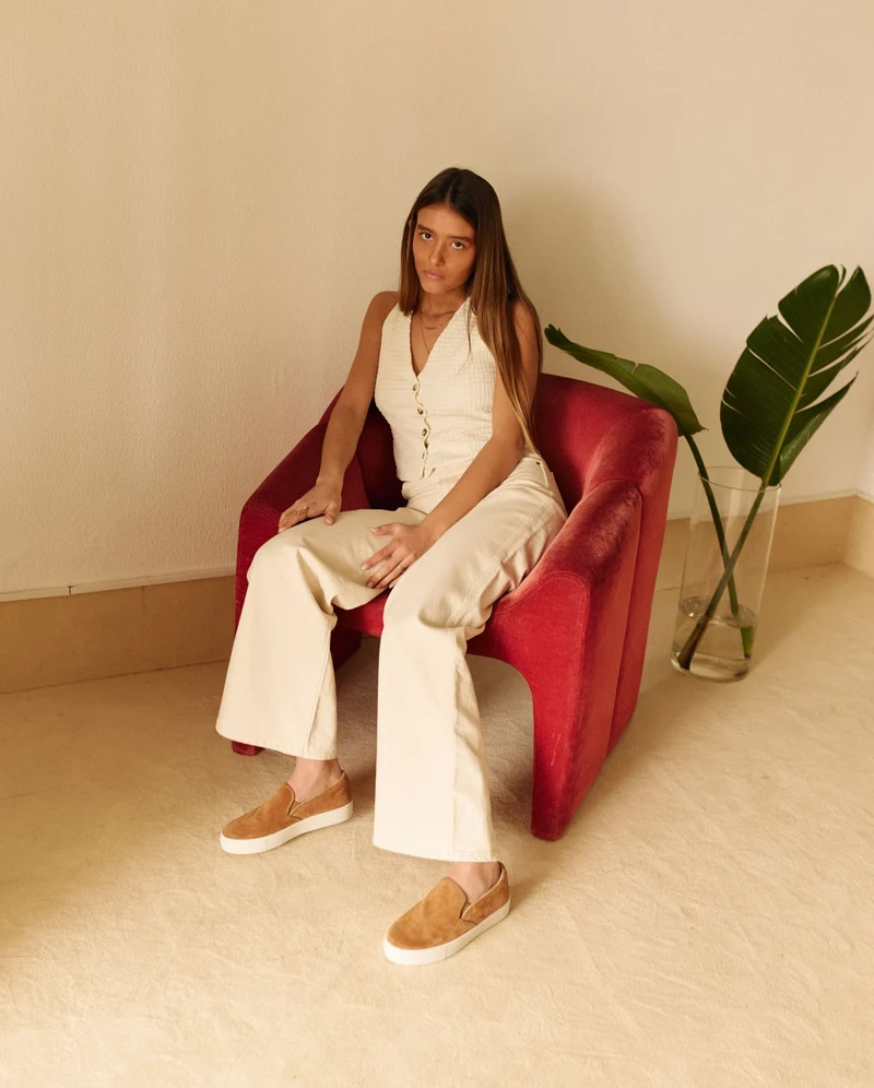 Basket slip-on femme Ellis, cuir suède camel