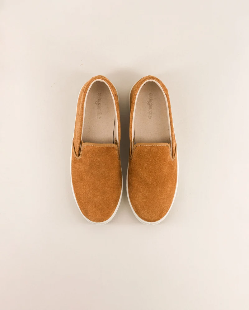 Basket slip-on femme Ellis, cuir suède camel
