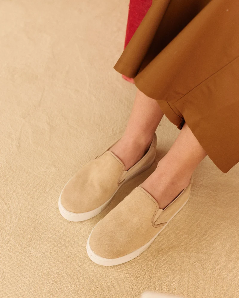 Basket slip-on femme Ellis, cuir suède beige