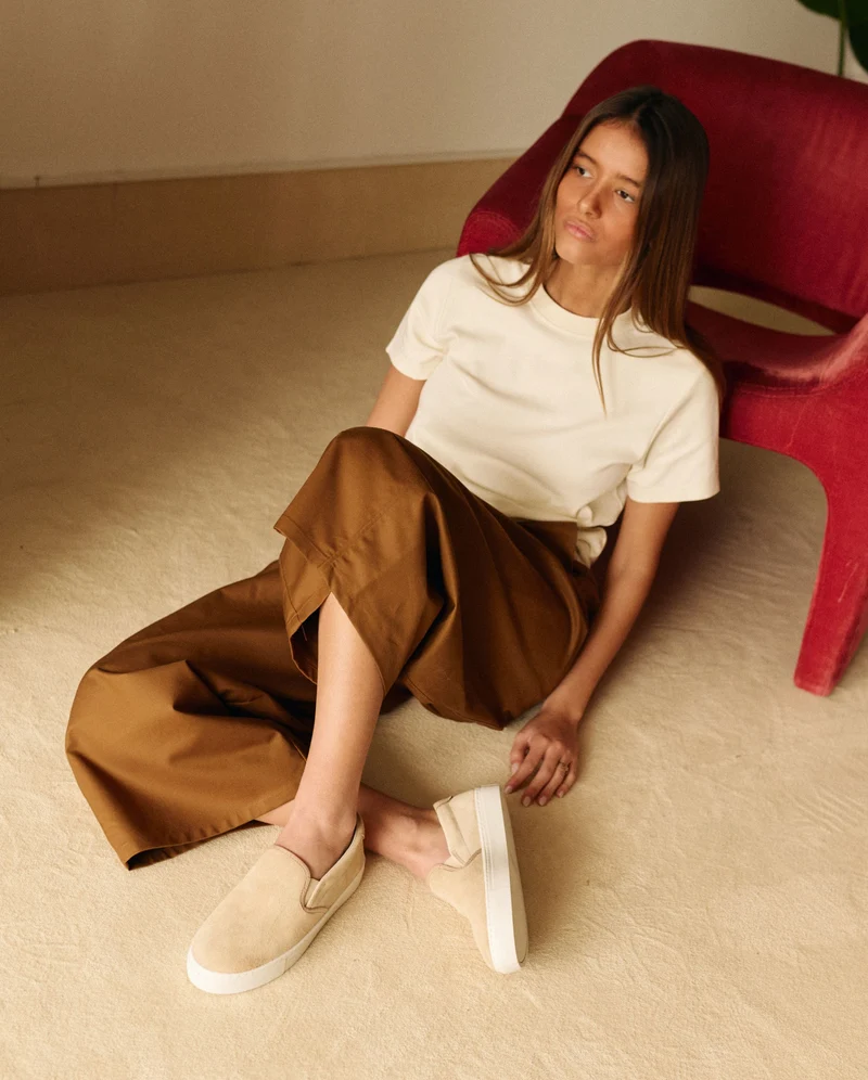 Basket slip-on femme Ellis, cuir suède beige