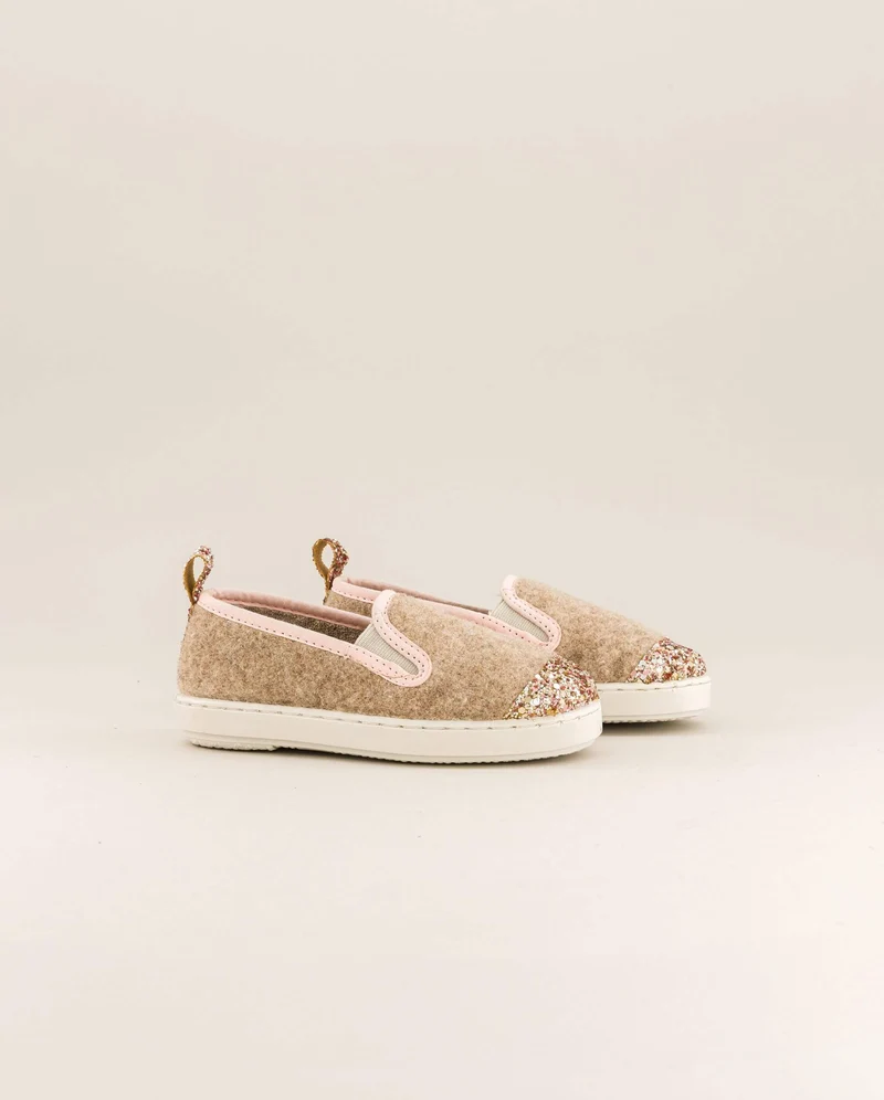 Chausson enfant Bruson, laine sable paillettes