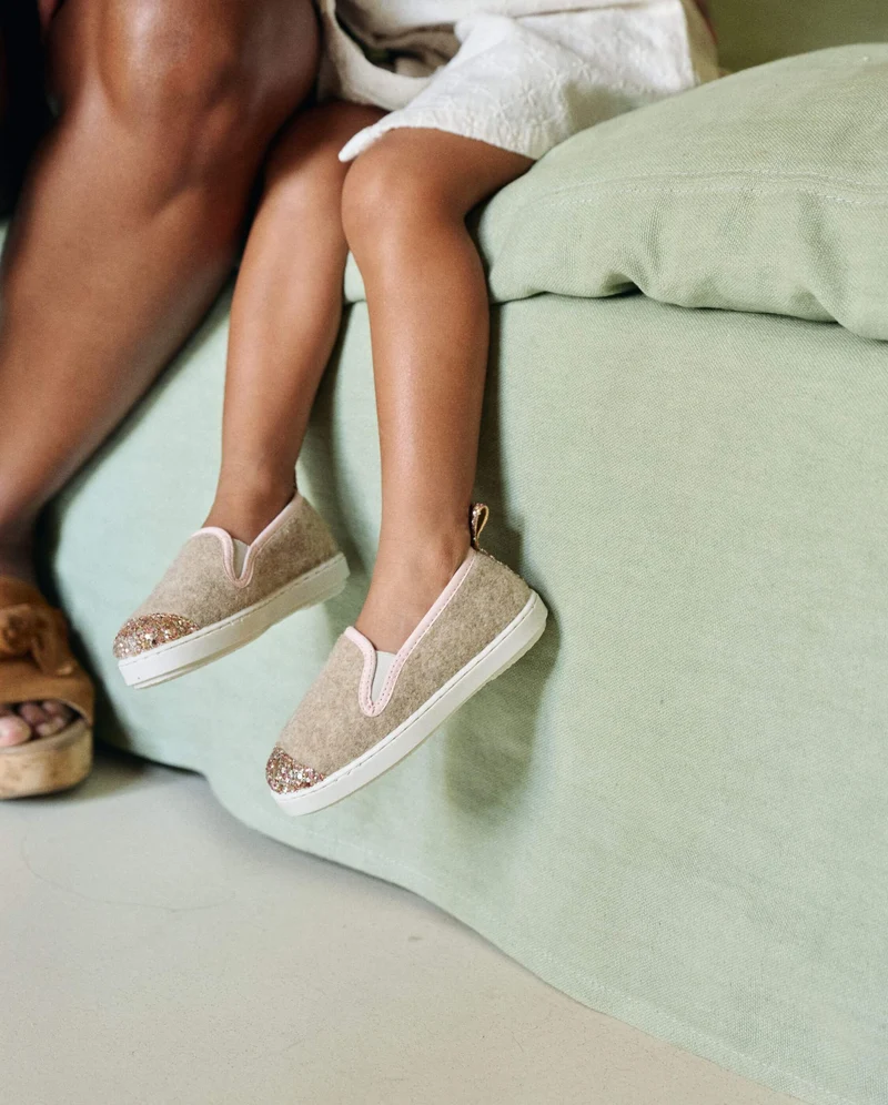 Chausson enfant Bruson, laine sable paillettes
