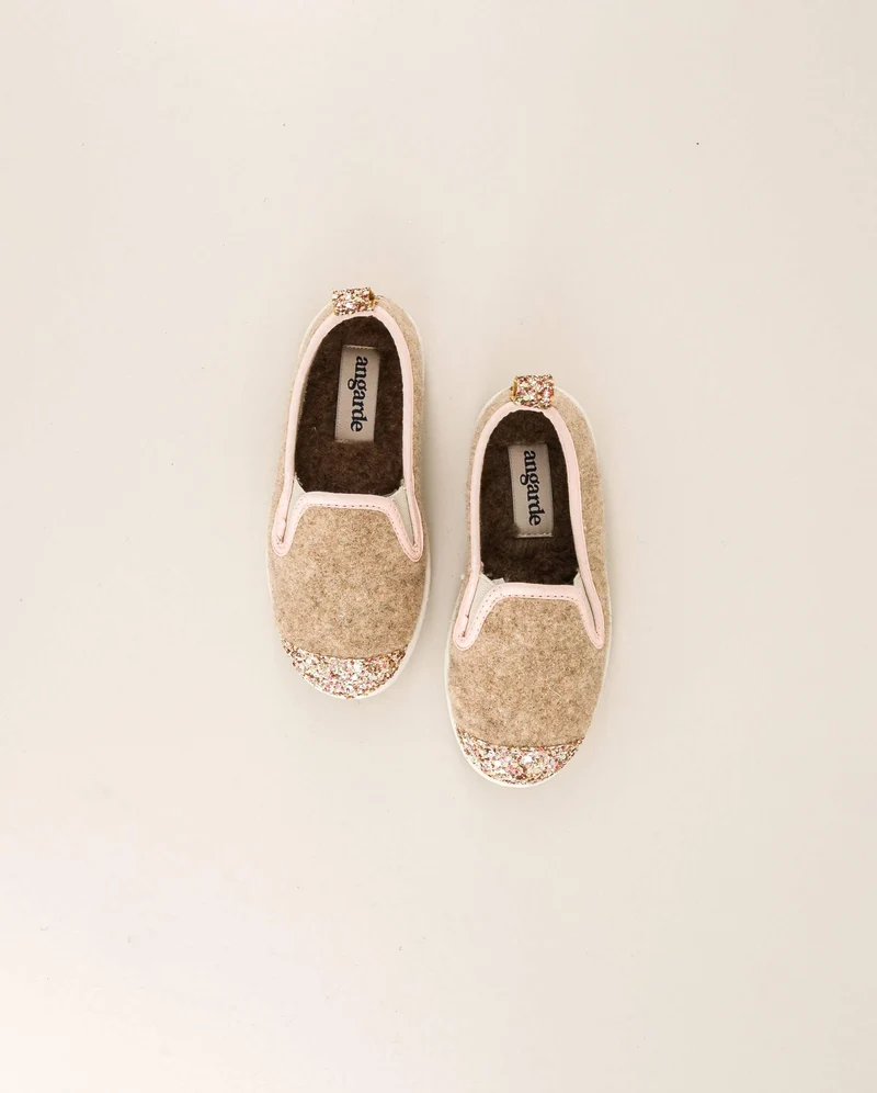 Chausson enfant Bruson, laine sable paillettes