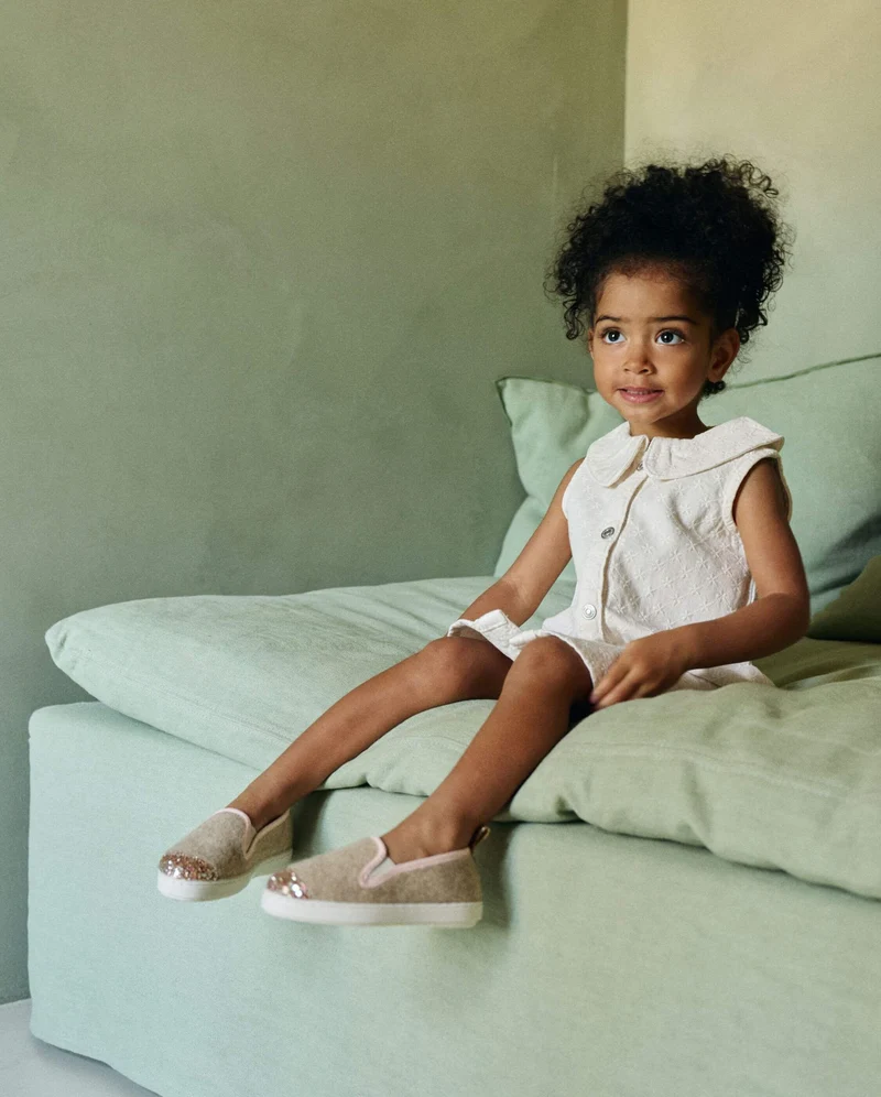 Chausson enfant Bruson, laine sable paillettes