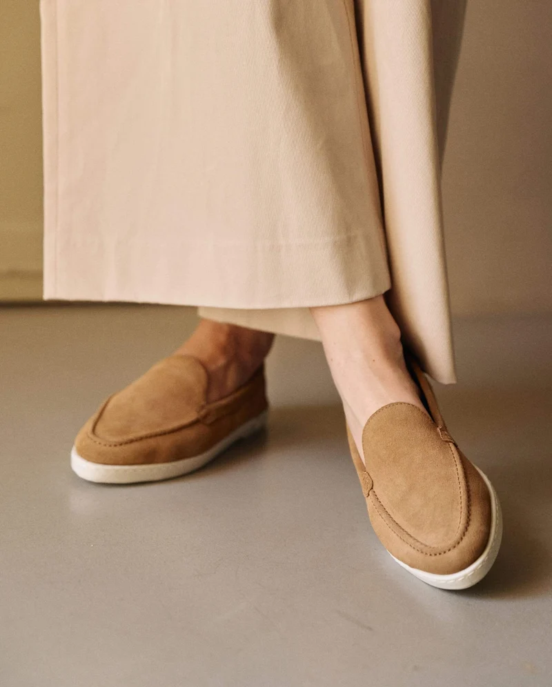Mocassin femme Combloux, cuir suède camel