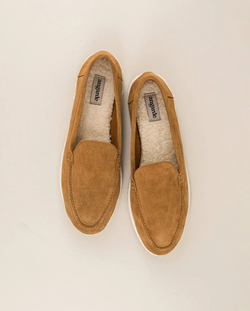 Mocassin femme Combloux, cuir suède camel