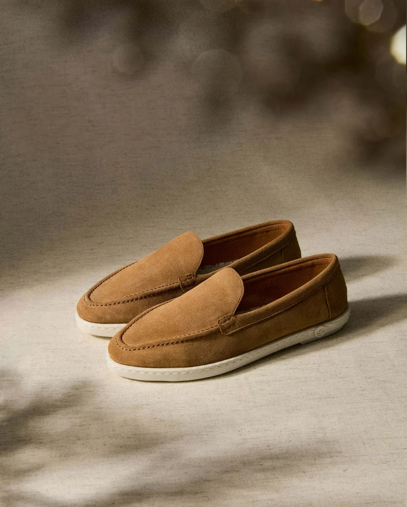 Mocassin femme Combloux, cuir suède camel