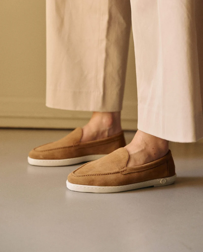 Mocassin femme Combloux, cuir suède camel