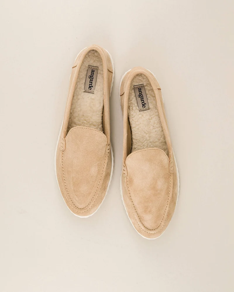 Mocassin femme Combloux, cuir suède beige
