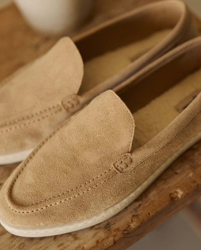 Mocassin femme Combloux, cuir suède beige