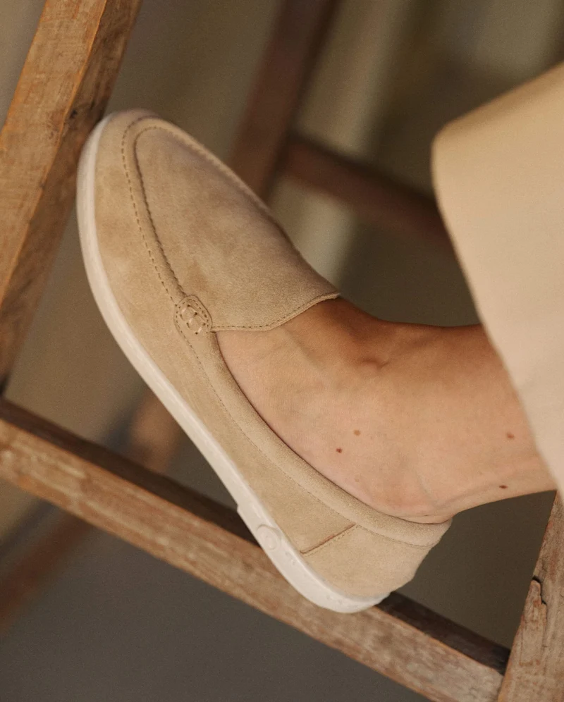 Mocassin femme Combloux, cuir suède beige