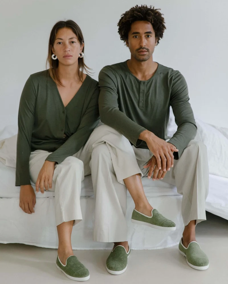 Chausson femme Bruson, velours côtelé vert